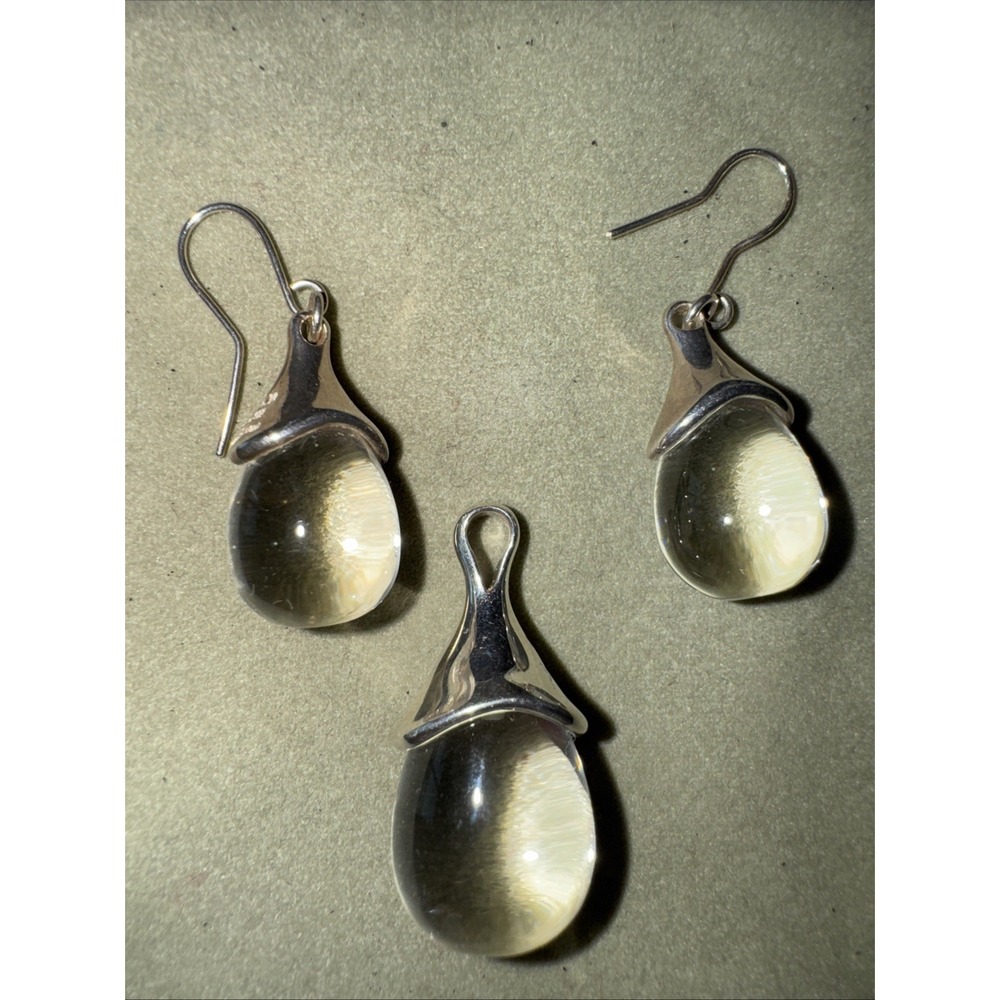 ROBERT LEE MORRISSterling Silver ClearRock Crystal‎ Teardrop Earrings/pendant